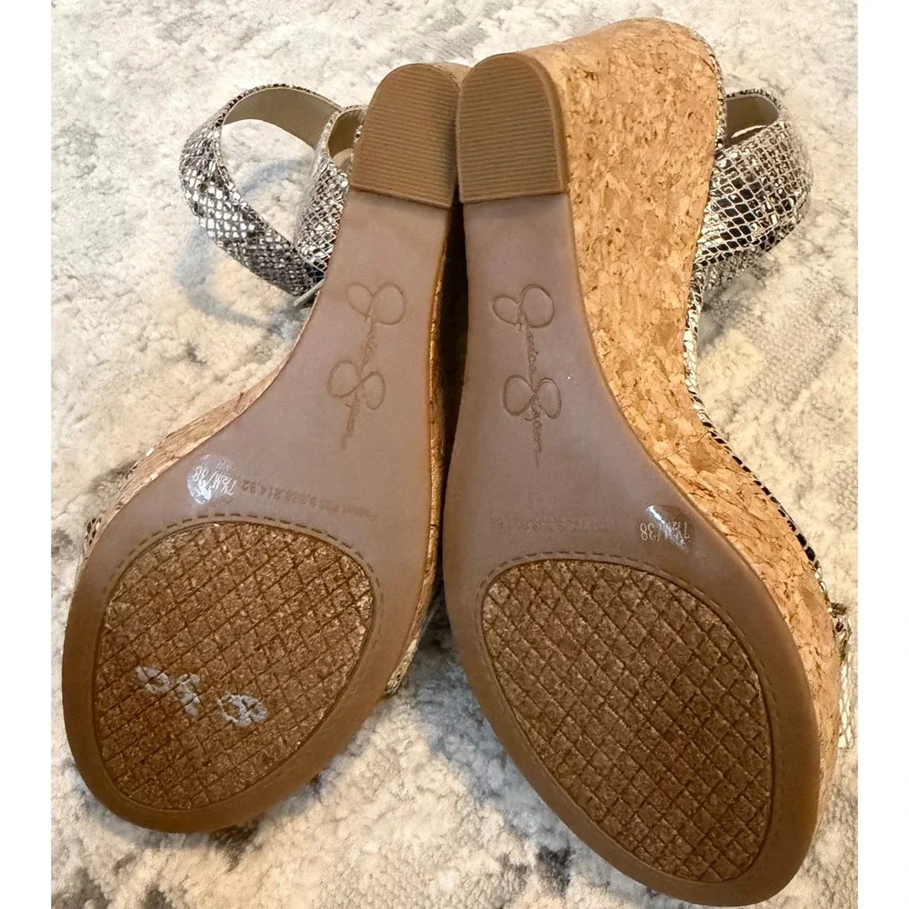 Jessica Simpson Snakeskin Cork Wedge Sandals Grey Black Ankle Strap‎ Size 7.5M